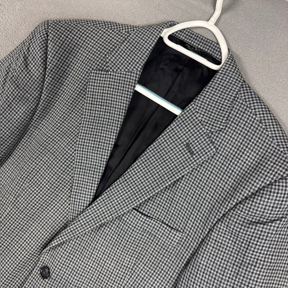 Jos. A. Bank Sport Coat Mens 42S Blue Gray Houndstooth Silk Wool Tailored Fit